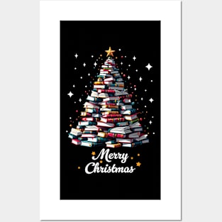 Merry Christmas Library Cute Book Tree Book Lover Librarian Posters and Art